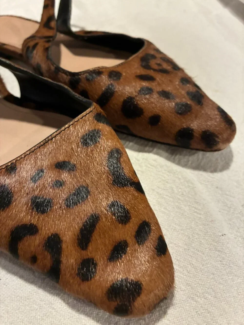 Banana Republic Leopard Calf Hair Slingback Flats Square Toe Animal Print Shoes - Picture 3 of 5